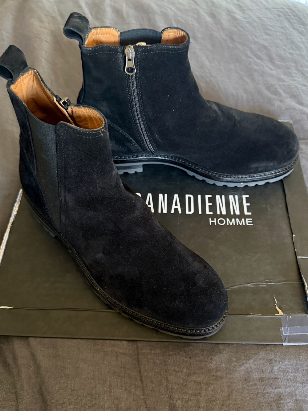 La CANADIENNE Black Suede Ankle Booties with Side Zip